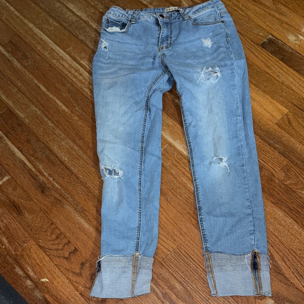 Encore Jeans Light Blue Distressed Boyfriend Jeans
